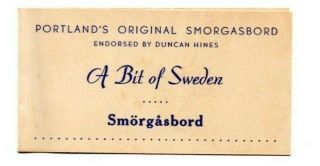 Vintage Business Card Portland Or A Bit Of Sweden Smorgasbord Restaurant