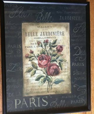 Paris Fleur Flower Interior Home Wall Picture Black Frame Mat 16.  5x20 " Tres Beau