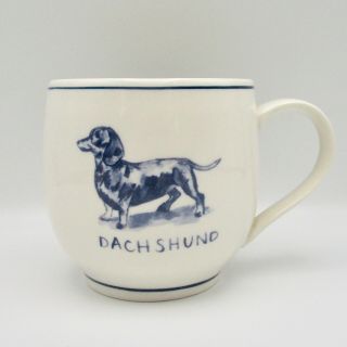 Anthropologie Molly Hatch Dachshund Dog Breed Coffee Mug Cup Blue White