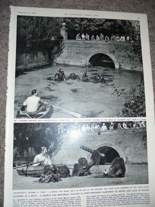 Photo Article St Albans Salisbury Hall Frogmen In Moat For Artefacts 1957 Ref Aj