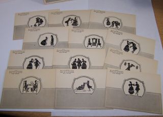Vtg Set Of 12 Silhouette Place Cards By E.  B.  Bird In Envelope