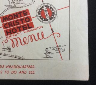 Vintage 1940’s Restaurant Menu MONTE CRISTO HOTEL EVERETT WASHINGTON 2