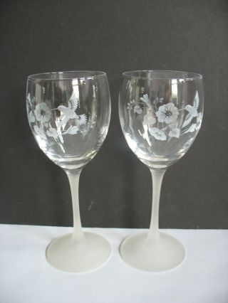 S/2 Avon Hummingbird 8 1/4 " Water Wine Goblets France Lead Crystal 1986 - 1995