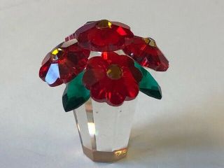 Iris Arc Miniature Vase Of Red Roses Crystal Figurine Dollhouse Sized 7/8 " Tall