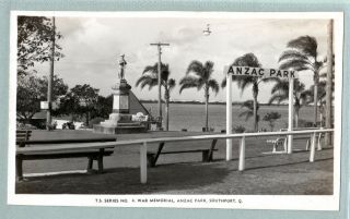 Vintage Postcard Rppc War Memorial Anzac Park Southport Qld
