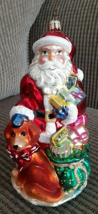 Christopher Radko Friendship Is Golden Retriever Dog Santa Christmas Ornament