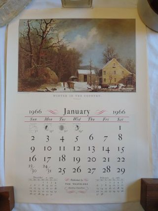 Vintage 1966 Travelers Insurance Co.  - Currier & Ives Wall Calendar - 16x22