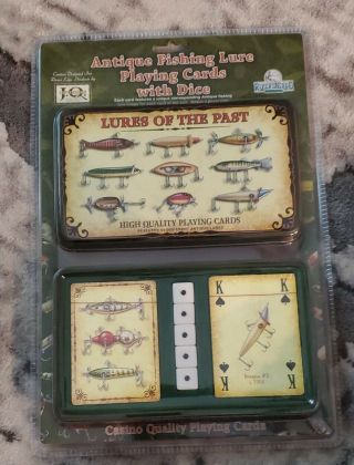 Rivers Edge Antique Fishing Lure Playing Cards With Dice In Collectable Tin