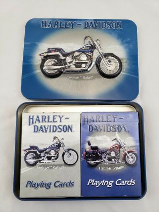 2001 Springer Softail Harley Davidson Limited Edition Tin 2 Decks Playing Cards
