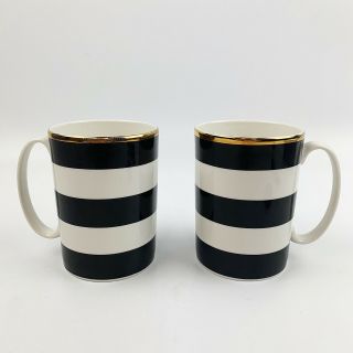 Kate Spade Lenox Everdone Lane Set Of 2 Coffee Mugs Cup Black Gold Striped