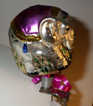 Christopher Radko Silver Purple Elephant Christmas Ornament Clip On