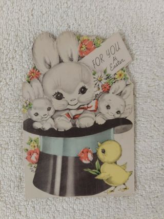 Easter 1930s Rust Craft Card Bunnies Chick Adorable