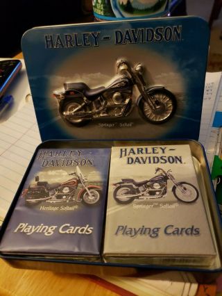 2001 Springer Softail HARLEY DAVIDSON LIMITED EDITION TIN 2 DECKS PLAYING CARDS 2
