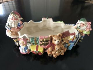 Fitz And Floyd Classics Oval Christmas Candy Dish With Presents,  Bear & Santa