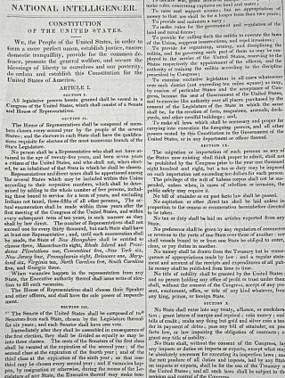 Constitution Of The United States - Complete Articles July 4,  1845 Newspaper