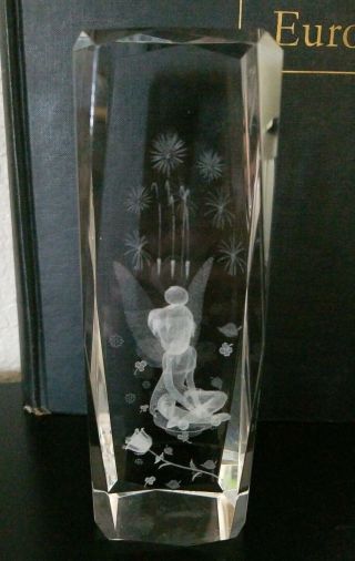 6 " Disney Tinkerbell 3d Laser Etched Crystal Fairy Fantasy Decor Paperweight