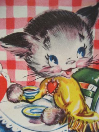 Vintage Valentine Card Cute Cat Cloak Teacup I 