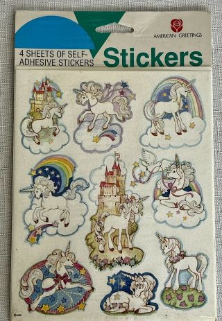 Vintage 80’s Unicorn,  Castle,  Rainbow Stickers,  American Greetings,  Nip,
