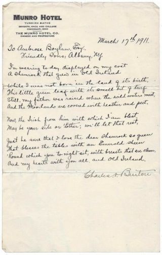 Handwritten Poem About Old Ireland Written On St.  Patrick 