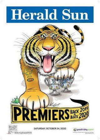 2020 Afl Premiers " Richmond Tigers " Poster Herald Sun Premiership