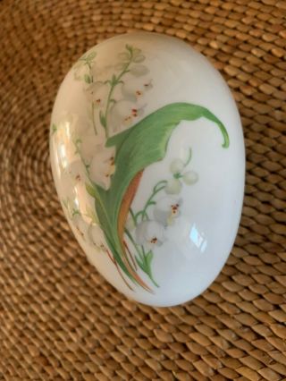 Limoges France Easter Egg Shape Trinket Box White Lily Of The Valley Flower
