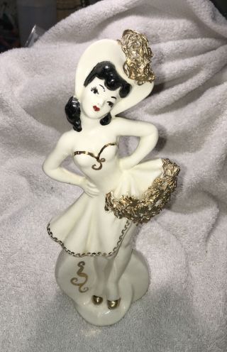 Vintage Hand Painted Porcelain Lady Dancer Figurine White Gold Trim