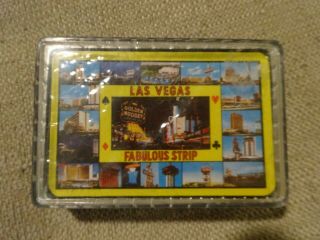 Vtg 60s Las Vegas Fabulous Strip Deck Playing Cards Souvenir Plastic Box