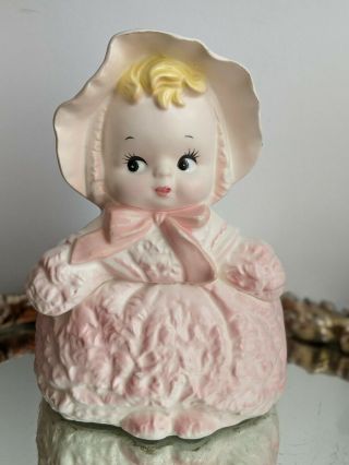 Vintage Ceramic Lefton Kitschy Girl In Pink Planter - Nursery - 2174