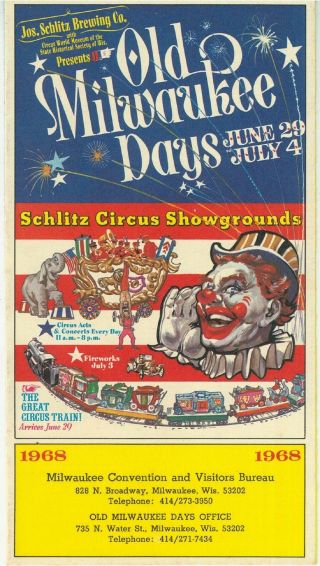 1968 Old Milwaukee Days Schlitz Circus Showgrounds Brochure