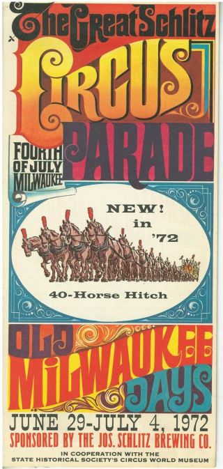 1972 Old Milwaukee Days Schlitz Circus Parade Brochure