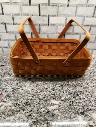 Vintage Antique Hand Woven Basket With Wooden Handles