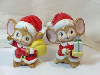 Homco Christmas Mouse Mice In Santa Suit Ceramic Figurines Set 5405 Vintage