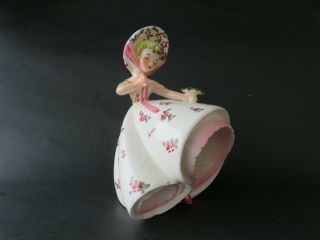 Vintage Lefton? Girl Lady Planter With Flowing Dress Bonnet & Posey