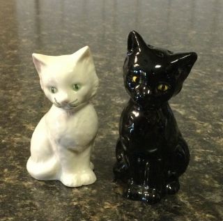 Vintage Ceramic Black Kitten White Cat Salt & Pepper Shakers West Germany 1957
