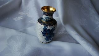 Vintage Small Cloisonne Vase Floral Blue White Bud Vase 4 "