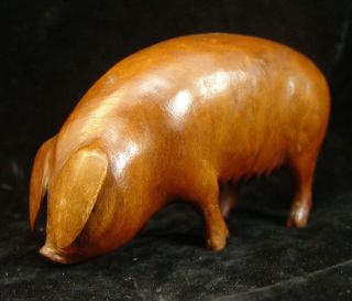 Rare Anri Style Hand Carved Wood Wooden Female Pig 5 1/4 Inch Long With Teets