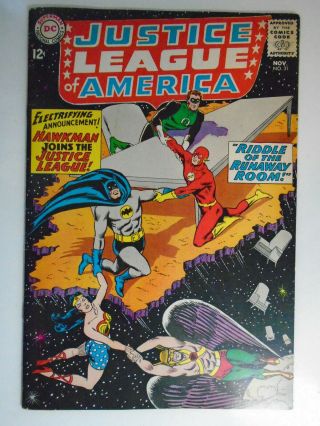 Justice League Of America 31,  Hawkman Joins Jla,  Very Fine,  8.  0,  Off - White Pgs