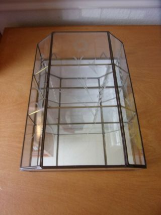 Vintage Floral Etched Glass Brass Mirror Wall Hanging Display Case 12 " X 9 " X 4 "