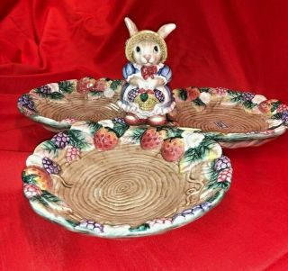 Fitz & Floyd Easter Bunny Rabbit Divided Serving Dish / Relish Plate Tray 1992