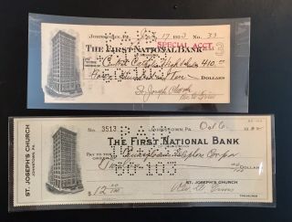 1932/3 Johnstown Pa First National Bank Check,  Central Catholic St Joseph Church