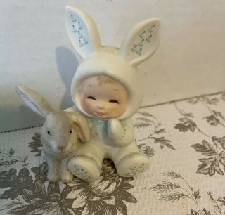 Enesco Morehead Holly Babes Easter Bunny Suit & Bunny Figurine.