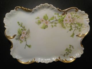 Antique (1919) Wg & Co Limoges France Hand Painted Floral Porcelain Dresser Tray