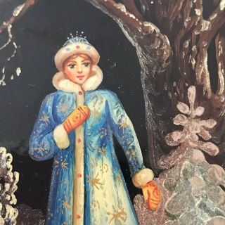 Hand Painted Russian Lacquer Box Snow Maiden 2.  5 X 3.  5 Inches Signed Vintage