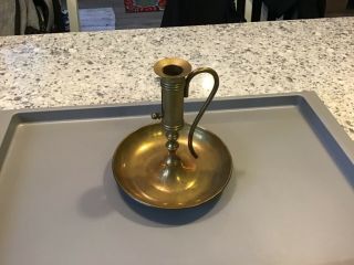 Vintage Brass Candlestick Holder With Handle,  Candle Adjuster And Drip Pan 7”