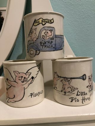 Vintage Ceramic Novelty Pig Mugs - Set Of 3