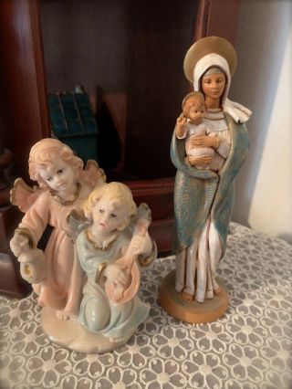 Vintage Fontanini Depose Virgin Mary Baby Jesus Angels Figurines 2 Pc 1987