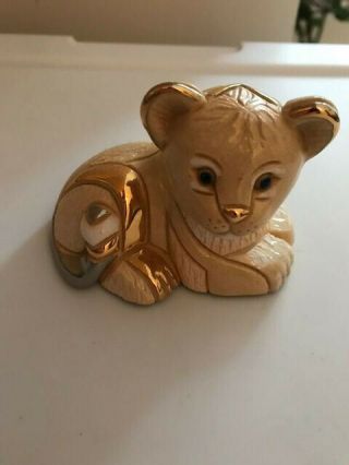 Derosa Rinconada Baby Lion Cub 1703 Uruguay Yellow Gold Cat Figurine Retired