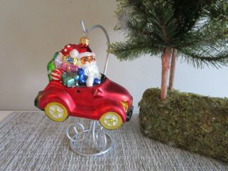 Christopher Radko Santa Red Car Toys Blown Glass Ornament 6 "