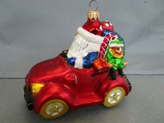Christopher Radko SANTA Red Car Toys Blown Glass Ornament 6 