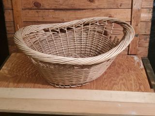 Vintage French Wicker Laundry Basket Hand Woven Oval Alpine Very Large